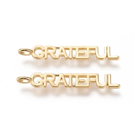 Brass Pendants, Long-Lasting Plated, Word Grateful