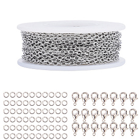 SUNNYCLUE DIY Jewelry Makings, with 304 Stainless Steel Cable Chains, Soldered, with Spool, Unwelded, Lead Free & Cadmium Free, Brass Lobster Claw Clasps and 304 Stainless Steel Jump Rings