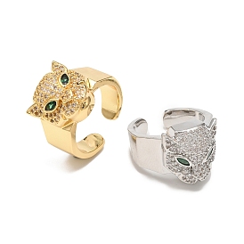 Leopard Cubic Zirconia Open Cuff Ring, Brass Jewelry for Woman