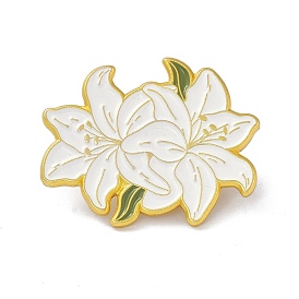 Greenish Lily Flower Enamel Pin, Lovely Alloy Enamel Brooch for Backpacks Clothes, Golden