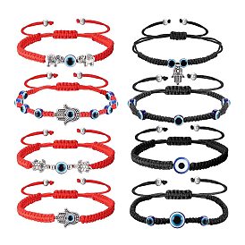 Adjustable Evil Eye Bracelet with Seven Braided Sections in Blue for Men and Women