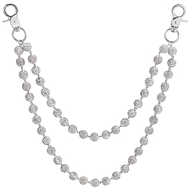 1Pc Polymer Clay Rhinestone Round Beaded Pants Chains, with Zinc Alloy Clasps, Platinum