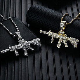 Trendy Hip-hop Alloy Crystal Rhinestone Box Chain Hand Gun Pendant Necklaces