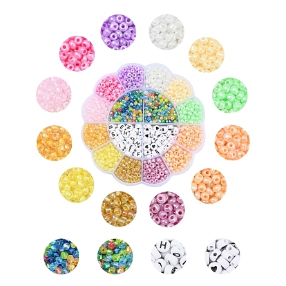 DIY Jewelry Making Kits, Including Round Ceylon & Transparent Inside Colours Luster & Trans Glass Seed Beads, Bicone & Flat Round Acrylic Beads