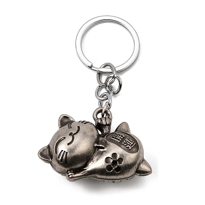 Llavero de aleación, maneki neko / gato que hace señas, con fornituras de hierro