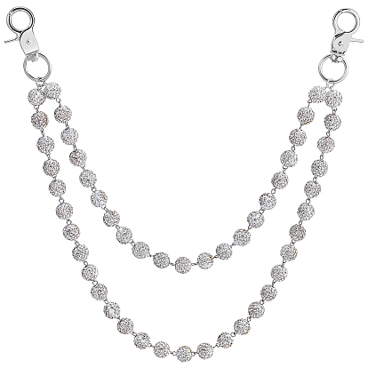 1Pc Polymer Clay Rhinestone Round Beaded Pants Chains, with Zinc Alloy Clasps, Platinum