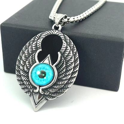 Винтажные готические ожерелья из нержавеющей стали с подвеской в виде голубого глаза с крыльями для мужчин
