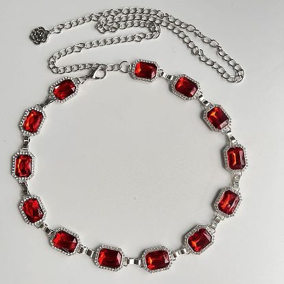 Цепочка из сплава со стразами в стиле бохо с прямоугольными звеньями, платина