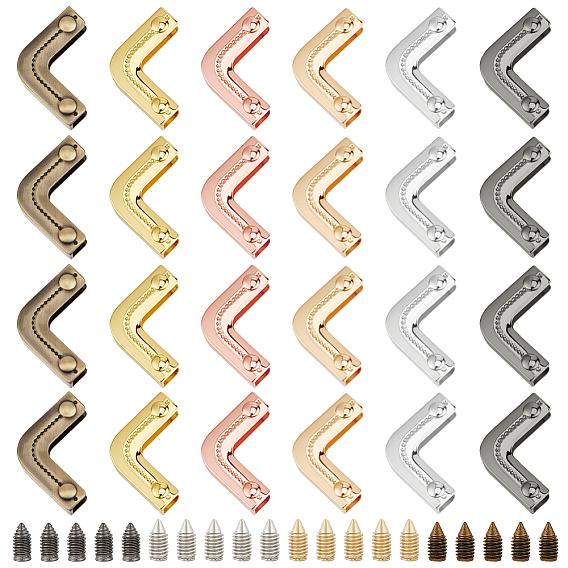 24 шт. 6 стили цинковый сплав кошелек декоративная кромка фурнитура, защита углов сумки, с винтами, l-образный