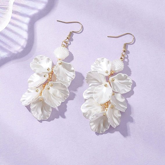 Серьги-подвески в форме лепестков с инкрустацией из стеклянных бусинок и искусственного жемчуга в форме ракушки, с 304 нержавеющей стали серьги крючки