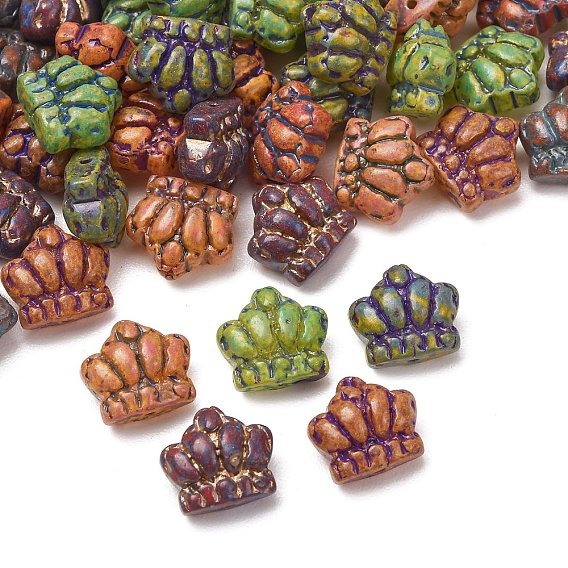 Perles lampwork, perles au chalumeau, faits à la main, couronne, métal doré enlaça