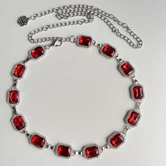 Цепочка из сплава со стразами в стиле бохо с прямоугольными звеньями, платина