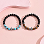 2Pcs 2 Styles Natural & Synthetic Mixed Gemstone Beaded Stretch Bracelets Set, 304 Stainless Steel Cross Stackable Bracelets