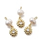 Латунные микро проложить кубического циркония подвески, цветок, стойки покрытие, долговечный, без кадмия и без свинца, реальный 18 k позолоченный, с натуральной жемчужиной