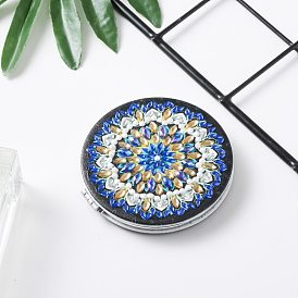 DIY Round Mini Pocket Makeup Mirror Diamond Painting Kits, Foldable Two Sides Mirrors Craft, Mandala