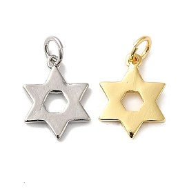 Rack Plating Brass Charms, with Jump Ring, Lead Free & Cadmium Free, Long-Lasting Plated, Star of David Charm