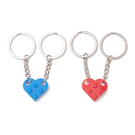 2Pcs 2 Colors Resin Keychains, with Iron Split Rings, Heart