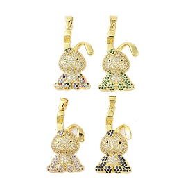 Rack Plating Brass Micro Pave Cubic Zirconia Pendants, Cadmium Free & Lead Free, Long-Lasting Plated, Rabbit, Real 18K Gold Plated