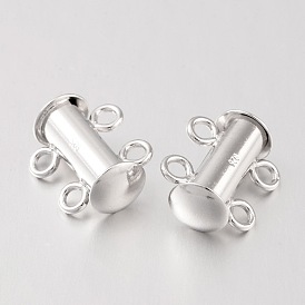4-Hole Sterling Silver Slide Lock Clasps, Peyote Clasps, 2-Strands, 13.6x6.2mm, Hole: 1.5mm