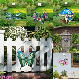 Hummingbird Butterfly Dragonfly Iron Wall Art Decor, for Garden Porch Patio Balcony Ornament, with Chain ans Hook