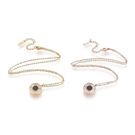 304 подвесные из нержавеющей стали ожерелья, с прозрачным фианитом и смолой, плоско-круглые