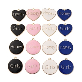 Alloy Enamel Pendants, Golden, Flat Round & Heart Charm