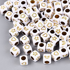 Abalorios de acrílico opacos, Cuentas cúbicas para manualidades con forma de luna, estrella, corazón y flor
