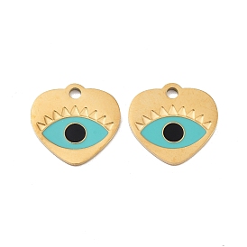 Ion Plating(IP) 316 Surgical Stainless Steel Charms, Nickel Free, with Enamel, Heart with Eye Charm, Real 18K Gold Plated