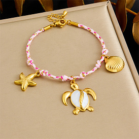 Океанская тема 304 браслеты с подвесками из нержавеющей стали для женщин, с нейлоновой веревкой и эмалью