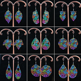 Computer chip earrings jewelry creative color hollow leaves exaggerated printing leaf earrings