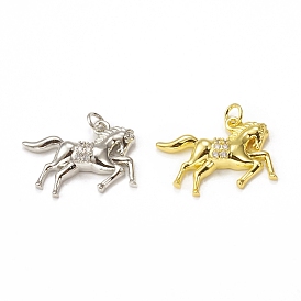 Brass Micro Pave Cubic Zirconia Pendants, with Jump Ring, Horse Charm