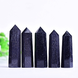 Synthetic Blue Goldstone Point Tower Wands, for Energy Balancing Meditation Therapy Decors, Hexagonal Prism