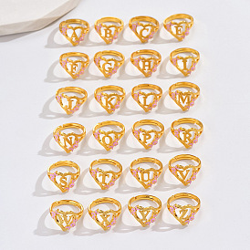 Регулируемые кольца для пальцев с латунным жемчугом и розовой эмалью в форме сердца и цветка, без кадмия, без никеля и без свинца, золотые