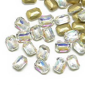 DIY Pointed Back K9 Glass Rhinestone Cabochons, Random Color Back Plated, Faceted, Rectangle Octagon