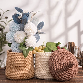 Acorn Shape Handmade Woven Cotton Rope Storage Basket, Potted Plant Organizer Basket