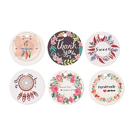 100Pcs Paper Flower Printed Gift Tags, Round