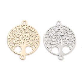 Long-Lasting Plated Brass Links Connector Charms, Flat Round with Tree