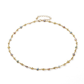 Brass Enamel Link Chain Necklaces, with Lobster Claw Clasps, Star with Evil Eye, Golden