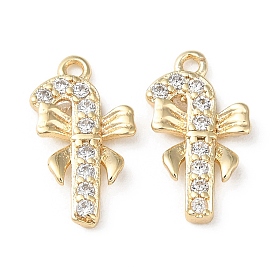 Brass Micro Pave Cubic Zirconia Charms, Walking Stick Charms