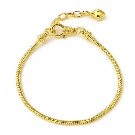 Brass Round Snake Chains Bracelets for Women, with Alloy Lobster Claw Clasps , Long-Lasting Plated