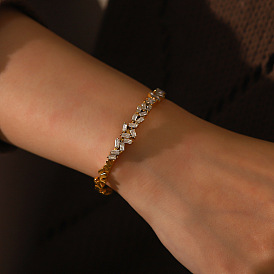 Minimalist Elegant Zirconia Bangle Bracelet for Women - Non-Fading Open Cuff Jewelry Piece