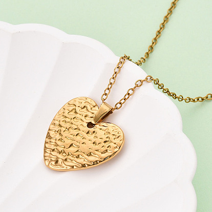 304 подвесные из нержавеющей стали ожерелья, текстурированное сердце, ионное покрытие (ip)