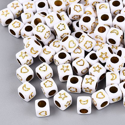 Abalorios de acrílico opacos, Cuentas cúbicas para manualidades con forma de luna, estrella, corazón y flor