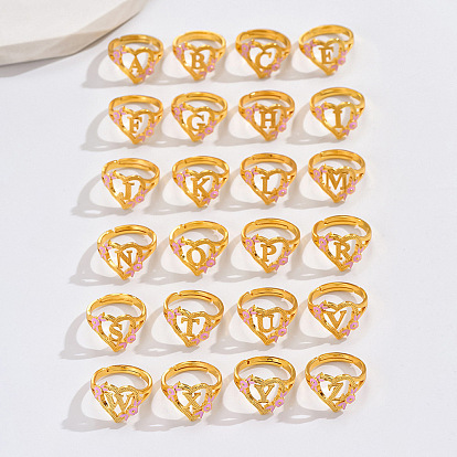 Регулируемые кольца для пальцев с латунным жемчугом и розовой эмалью в форме сердца и цветка, без кадмия, без никеля и без свинца, золотые