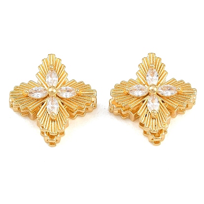 Brass Micro Pave Clear Cubic Zirconia Beads, Flower