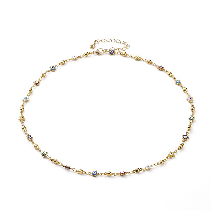 Brass Enamel Link Chain Necklaces, with Lobster Claw Clasps, Star with Evil Eye, Golden