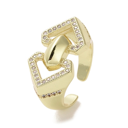 Brass Micro Pave Cubic Zirconia Open Cuff Ring, Cadmium Free & Lead Free, Diamond