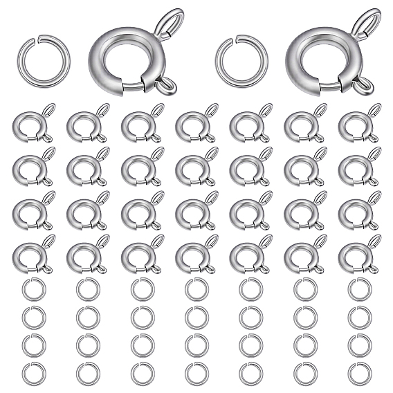 30 pcs 304 fermoirs à ressort en acier inoxydable, avec 30 pièces d'anneaux de jonction en acier inoxydable résistants au ternissement