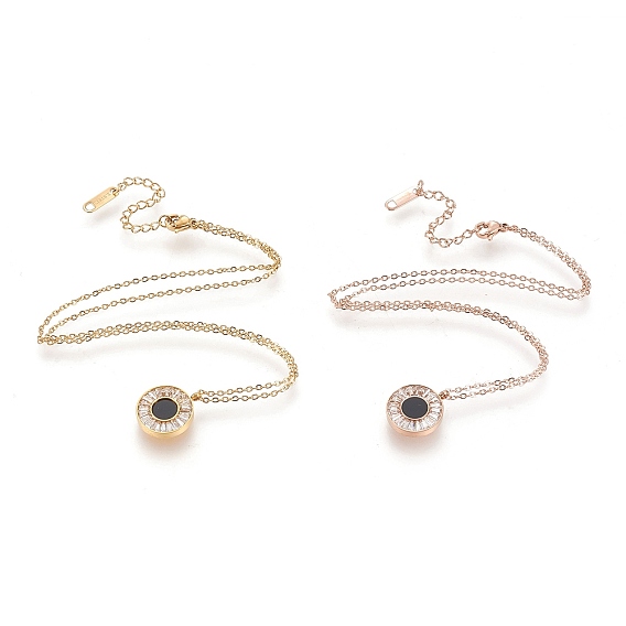 304 подвесные из нержавеющей стали ожерелья, с прозрачным фианитом и смолой, плоско-круглые