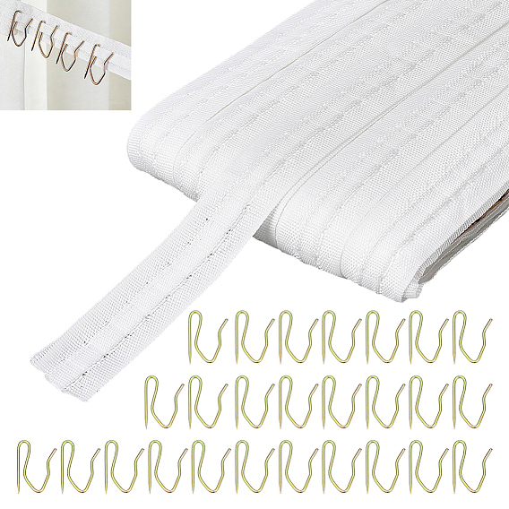 Polyester Ribbon, for Curtain Accessories, with 200Pcs Galvanized Iron Curtain Hook